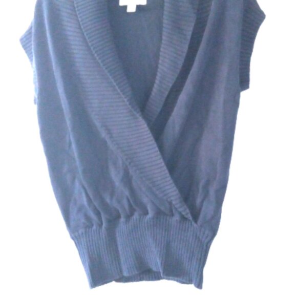 Faconnable Women’s Sweater Sz S Vest Cap Sleeves Crossover  Pullover Navy Blue - Picture 9 of 15